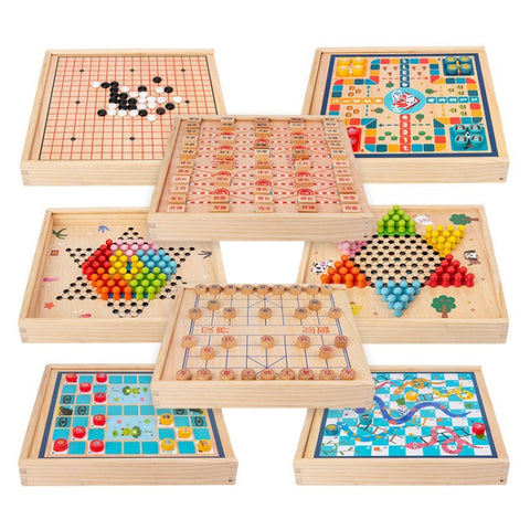 Children Wooden Multifunctional Parent-Child Interactive Puzzle Board Toy, Set Specification:, 2 In 1 Hocker + Flying Chess, 2 In 1 Hockey + Five Sorrows, 4 In 1 Chess, 6 In 1 Chess, 8 In 1 Chess