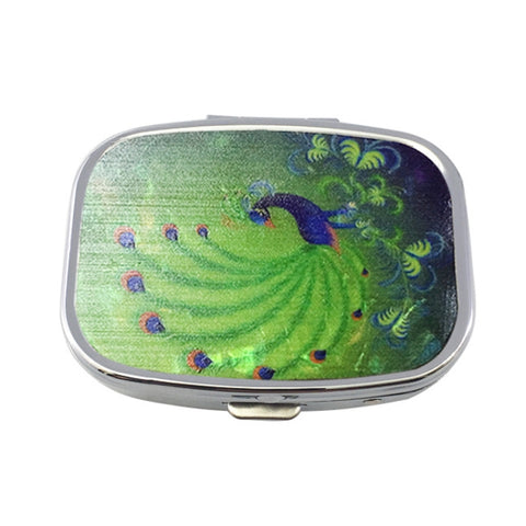 2 PCS Y10336 Two-Compartment Metal Portable Pill Box, Dragonfly, Wind Cloud, Green Peacock, Cactus, Blue Tree, Purple Rose, Lotus Flower, White Leopard
