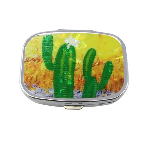 2 PCS Y10336 Two-Compartment Metal Portable Pill Box, Dragonfly, Wind Cloud, Green Peacock, Cactus, Blue Tree, Purple Rose, Lotus Flower, White Leopard