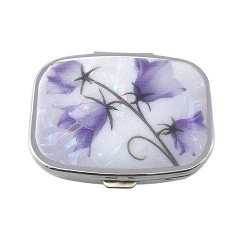 2 PCS Y10336 Two-Compartment Metal Portable Pill Box, Dragonfly, Wind Cloud, Green Peacock, Cactus, Blue Tree, Purple Rose, Lotus Flower, White Leopard