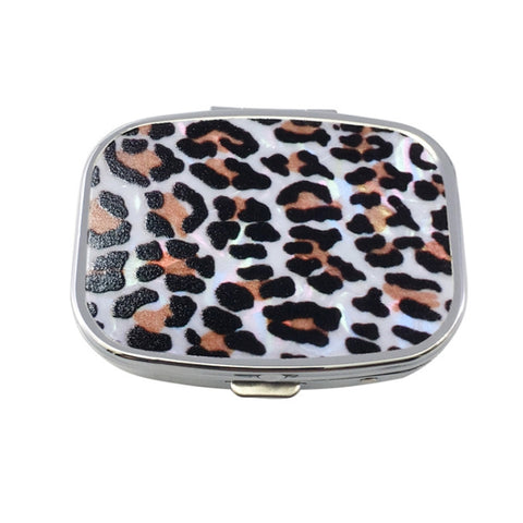 2 PCS Y10336 Two-Compartment Metal Portable Pill Box, Dragonfly, Wind Cloud, Green Peacock, Cactus, Blue Tree, Purple Rose, Lotus Flower, White Leopard