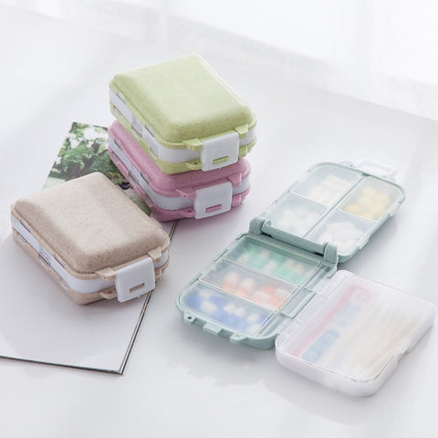 6 PCS C1617 Portable Dispensing Sealed Pill Box Wheat Straw Large-capacity Storage Box, Green, Blue, Beige, Pink