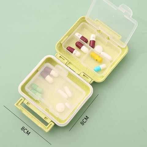 JS0018 Wheat Portable Sealed Pill Box with 6 Compartments For Pill Health Care Box, Beige, Pink, Green, Solid Pink, Solid Orange, Solid Yellow, Solid Green
