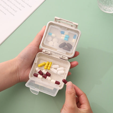 JS0018 Wheat Portable Sealed Pill Box with 6 Compartments For Pill Health Care Box, Beige, Pink, Green, Solid Pink, Solid Orange, Solid Yellow, Solid Green