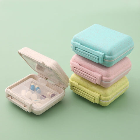 JS0018 Wheat Portable Sealed Pill Box with 6 Compartments For Pill Health Care Box, Beige, Pink, Green, Solid Pink, Solid Orange, Solid Yellow, Solid Green