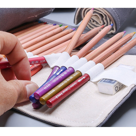 12 Holes Handmade Gray Canvula Pen Curtain Large Capacity Roller Pen Bag Color Lead Sketch Stationery Bag, 12 Holes, 24 Holes, 36  Holes, 48  Holes, 72  Holes