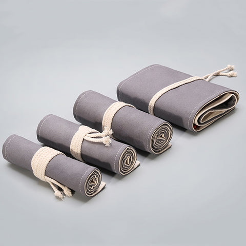 12 Holes Handmade Gray Canvula Pen Curtain Large Capacity Roller Pen Bag Color Lead Sketch Stationery Bag, 12 Holes, 24 Holes, 36  Holes, 48  Holes, 72  Holes