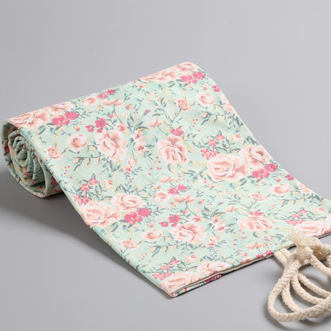 Small Floral Canvas Handmade Pen Curtain Sketch Color Pencil Roll Pen Bag Storage Stationery Box, 12 Holes, 24 Holes, 36  Holes, 48  Holes, 72  Holes