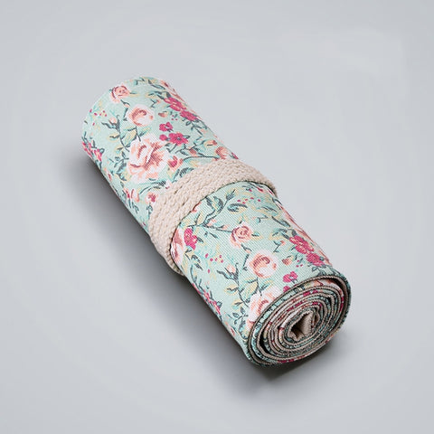 Small Floral Canvas Handmade Pen Curtain Sketch Color Pencil Roll Pen Bag Storage Stationery Box, 12 Holes, 24 Holes, 36  Holes, 48  Holes, 72  Holes