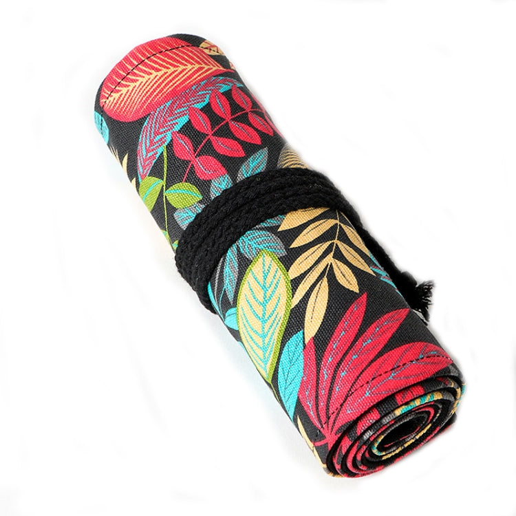 12 Holes Fallen Leaves Printed Canvula Pen Curtain Large Capacity Sketch Color Pencil Roll Pen Bag, 12 Holes, 24 Holes, 36  Holes, 48  Holes, 72  Holes