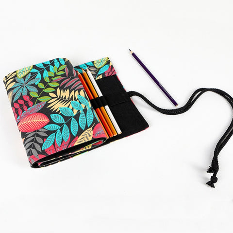 12 Holes Fallen Leaves Printed Canvula Pen Curtain Large Capacity Sketch Color Pencil Roll Pen Bag, 12 Holes, 24 Holes, 36  Holes, 48  Holes, 72  Holes