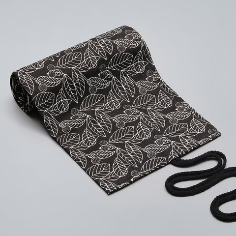 12 Holes Black Leaf Canvas Printing Pen Curtain Large Capacity Roll Pen Bag Sketch Color Lead Pen Bag, 12 Holes, 24 Holes, 36  Holes, 48  Holes, 72 Holes