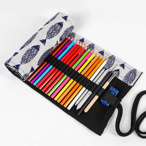 12 Holes Saury Hand Canvas Pen Curtain Color Lead Roller Pen Bag Storage Stationery Box, 12 Holes, 24 Holes, 36  Holes, 48  Holes, 72 Holes