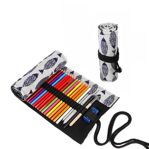 12 Holes Saury Hand Canvas Pen Curtain Color Lead Roller Pen Bag Storage Stationery Box, 12 Holes, 24 Holes, 36  Holes, 48  Holes, 72 Holes