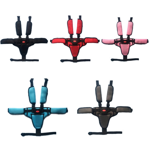 Baby Dining Chair Stroller Safety Strap Five-Point  Type A Version + Fixed Strap + Thick Shoulder Pad + Large Crotch Protector, Black, Red, Pink, Sky Blue, Grey