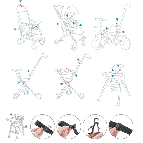 Baby Dining Chair Stroller Safety Strap Five-Point  Type A Version + Fixed Strap + Thick Shoulder Pad + Large Crotch Protector, Black, Red, Pink, Sky Blue, Grey