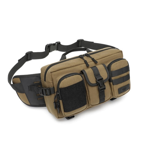 Ozuko 9449 Outdoor Large-Capacity Waist Bag Multifunctional Sports Waterproof Crossbody Bag, Black, Khaki