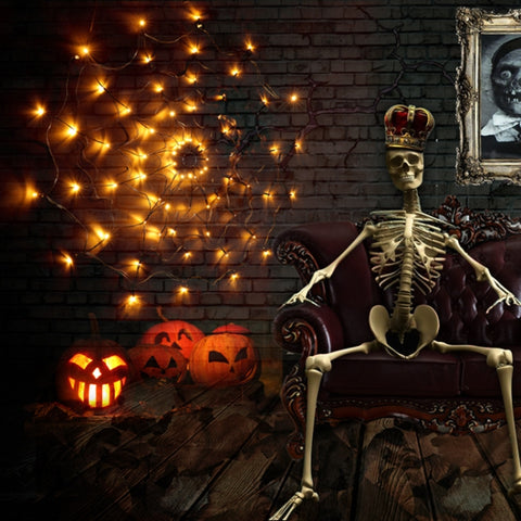 LED Spider Web Lamp with Remote Control Halloween Atmosphere Decoration Props, Power:, USB-in, Battery Box