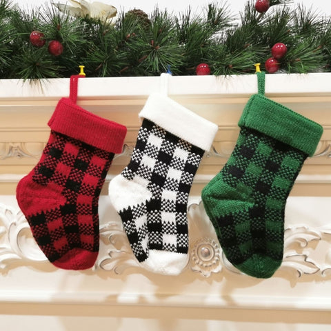 Knitted Christmas Stocking Decoration Pendant Child Acrylic Candy Gift Bag, Red, Green, White
