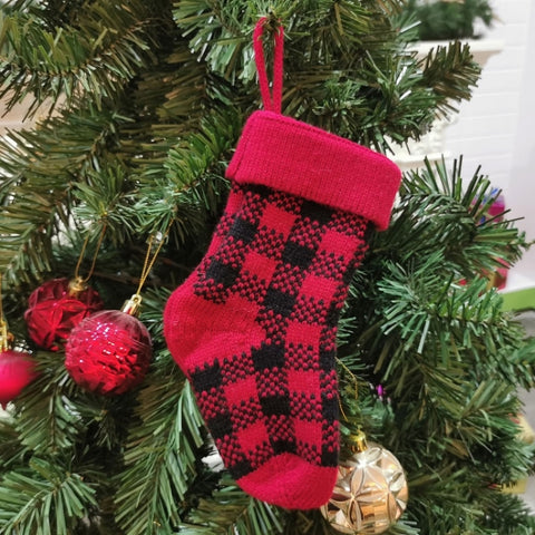 Knitted Christmas Stocking Decoration Pendant Child Acrylic Candy Gift Bag, Red, Green, White