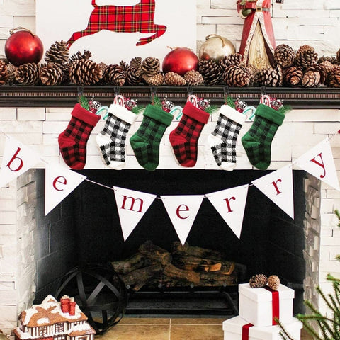 Knitted Christmas Stocking Decoration Pendant Child Acrylic Candy Gift Bag, Red, Green, White