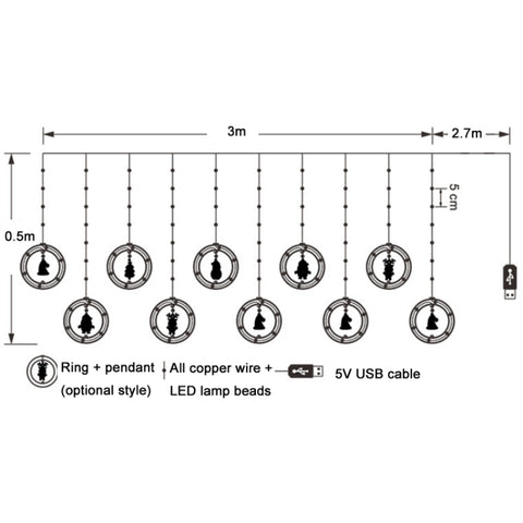 Christmas Decoration Lights USB Ring Doll 10 in 1 String Lights, Reindeer, Santa Claus, Christmas Tree, Snowman