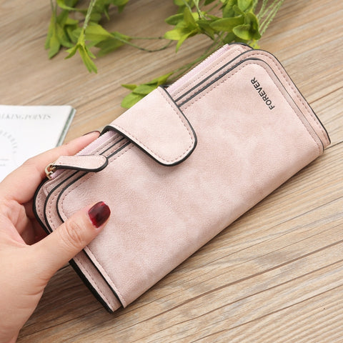 B821 Ladies Frosted Coin Purse PU Leather Clutch Multi-Purpose Long Wallet Large Capacity Card Case, Green, Blue, Black, Pink, Grey, Brown, Purple Red