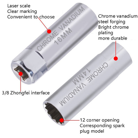 Car Spark Plug Sleeve Wrench Thin Flames Disassembly Tool, Specification:, 12mm (Shrapnel), 14mm (Shrapnel), 14mm (Magnetic), 16mm (Magnetic), 16mm (Glue Cover)