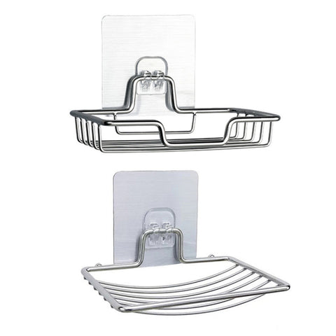 Stainless Steel Wall-Mounted Bathroom Soap Storage Rack, Style: Single Layer With Sticker, Single Layer With Sticker, Single Layer Curved With Sticker
