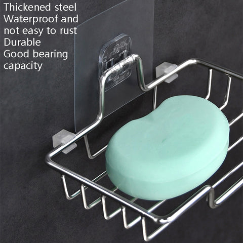 Stainless Steel Wall-Mounted Bathroom Soap Storage Rack, Style: Single Layer With Sticker, Single Layer With Sticker, Single Layer Curved With Sticker