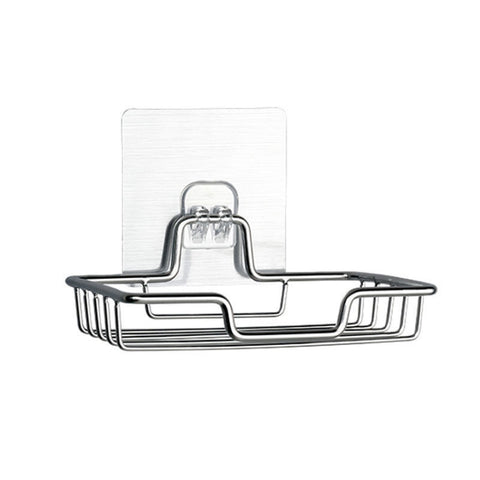Stainless Steel Wall-Mounted Bathroom Soap Storage Rack, Style: Single Layer With Sticker, Single Layer With Sticker, Single Layer Curved With Sticker