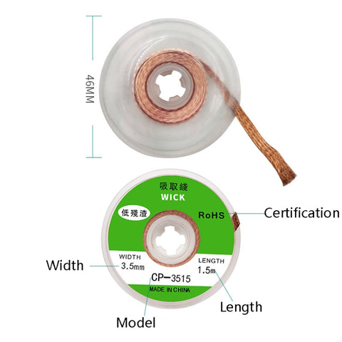 4 PCS Silk Wire Deficiency Tin With Low Residue Strip BGA To Remove Tin Welding Strip Electronic Maintenance Welding Material, CP-2015 2.0mm x 1.5m, CP-2515 2.5mm x 1.5m, CP-3015 3.0mm x 1.5m, CP-3515 3.5mm x 1.5m