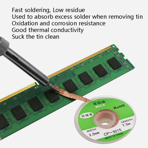 4 PCS Silk Wire Deficiency Tin With Low Residue Strip BGA To Remove Tin Welding Strip Electronic Maintenance Welding Material, CP-2015 2.0mm x 1.5m, CP-2515 2.5mm x 1.5m, CP-3015 3.0mm x 1.5m, CP-3515 3.5mm x 1.5m