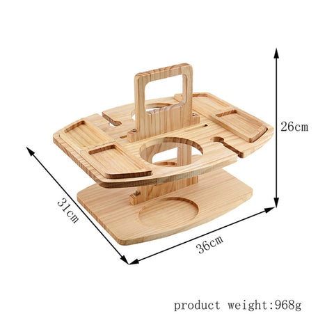 Portable Picnic Wooden Wine Glass Holder Detachable Wine Table, Camping Table with Handle