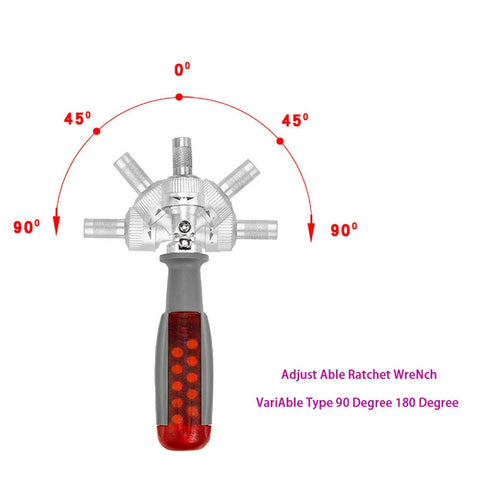 180 Degree 6.35mm Alloy Elbow Ratchet Screwdriver Set With 10 Screwdriver Bits, LT001