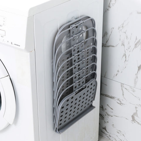 Household Bathroom Wall-Mounted Perforation-Free Folding Dirty Clothes Basket Toy Storage Basket, White, Grey