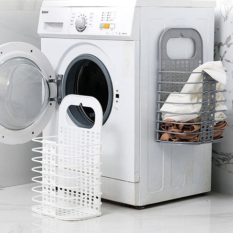 Household Bathroom Wall-Mounted Perforation-Free Folding Dirty Clothes Basket Toy Storage Basket, White, Grey