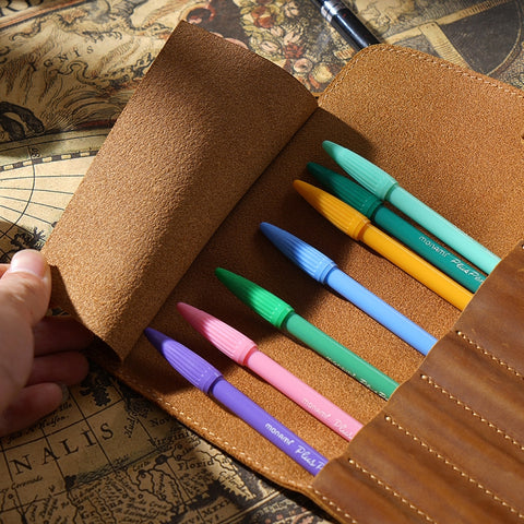 Retro First Layer Cowhide Pen Curtain Simple Literary Pencil Case Multifunctional Volume Pencil Case, Crazy Horse Skin Black, Crazy Horse Skin Coffee, Crazy Horse Skin Brown, Crazy Horse Skin Wine Red, Crazy Horse Skin Ink Green, Crazy Horse Skin Blue