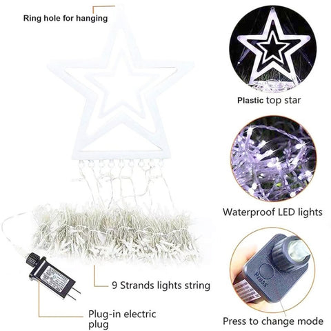 10LM 350 LED Star Waterfall Light Christmas Tree String Lights Outdoor Meteor Light, Plug Spec:, US Plug, EU Plug