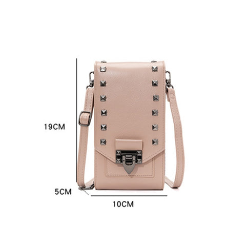 F835 Rivet Diamond Mobile Phone Bag Ladies Shoulder Diagonal Bag, Red, Blue, Black, Pink, Tea Brown