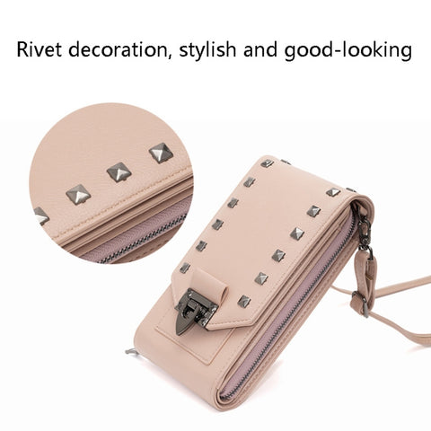F835 Rivet Diamond Mobile Phone Bag Ladies Shoulder Diagonal Bag, Red, Blue, Black, Pink, Tea Brown