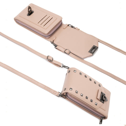 F835 Rivet Diamond Mobile Phone Bag Ladies Shoulder Diagonal Bag, Red, Blue, Black, Pink, Tea Brown