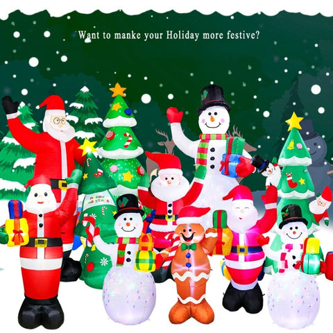 Santa Claus Christmas Tree Snowman Inflatable LED Luminous Christmas Ornaments,, US Plug