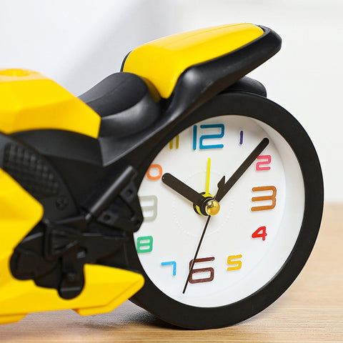 Motorcycle Alarm Clock Ornaments Creative Child Gift Clock, Blue Motorcycle Racing, Red Motorcycle Racing, Yellow Motorcycle Racing, White Motorcycle Racing