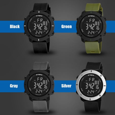 SYNOKE 9658 Student Outdoor Multi-Function Waterproof Large Dial Sports Electronic Watch, Black Silver, Military Green, Gray, Black