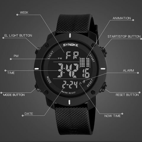 SYNOKE 9658 Student Outdoor Multi-Function Waterproof Large Dial Sports Electronic Watch, Black Silver, Military Green, Gray, Black
