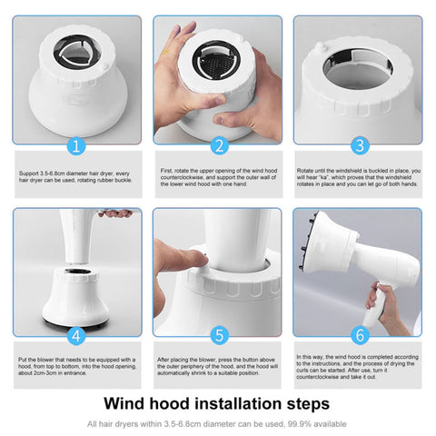 Universal Hair Diffuser Adaptable For Blow Dryers with Rotatable Design Curly Hair Large Wind Hood, White, Black