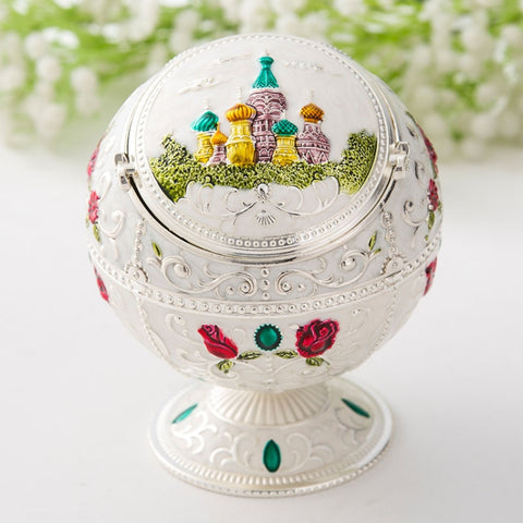 Metal Globe Ashtray With Lid Holiday Gift Tea Table Decoration, Golden Rose, Phnom Pencasting Castle, Silver Rose, Silver Castle, Silver Side White Red Rose, Silver Bay Blue Castle, Treasure Rose, Baolan Castle, Green Rose, Green Castle, Red Rose      ...