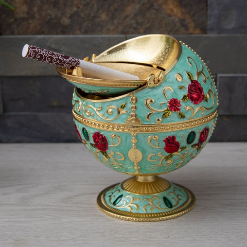 Metal Globe Ashtray With Lid Holiday Gift Tea Table Decoration, Golden Rose, Phnom Pencasting Castle, Silver Rose, Silver Castle, Silver Side White Red Rose, Silver Bay Blue Castle, Treasure Rose, Baolan Castle, Green Rose, Green Castle, Red Rose      ...