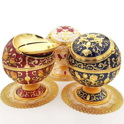 Metal Globe Ashtray With Lid Holiday Gift Tea Table Decoration, Golden Rose, Phnom Pencasting Castle, Silver Rose, Silver Castle, Silver Side White Red Rose, Silver Bay Blue Castle, Treasure Rose, Baolan Castle, Green Rose, Green Castle, Red Rose      ...